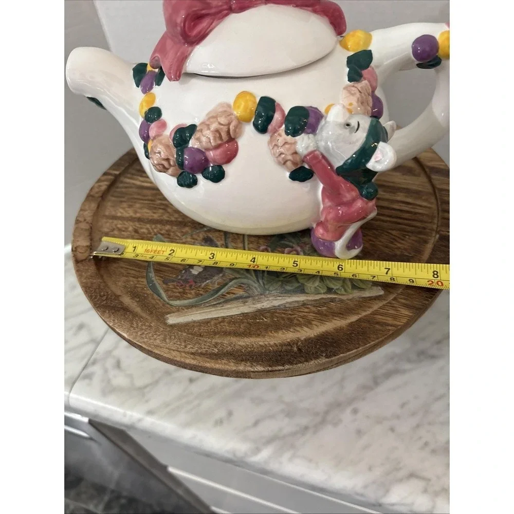 Cat Mouse Applause Inc 5 Pc Set Tea Pot Creamer Napkin Holder Lids Clock Pink